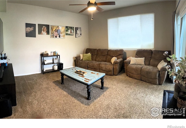 368 Mt Bross Ave, Severance, CO 80550 - living area featuring carpet flooring and ceiling fan