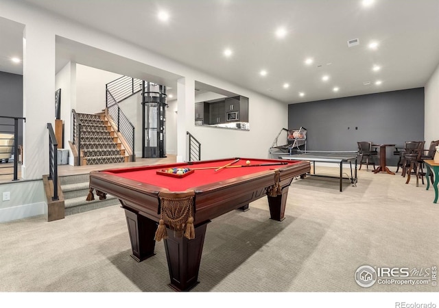 2387 Harding Park Ct, Berthoud, CO 80513 - recreation room with carpet flooring, baseboards, recessed lighting, and pool table
