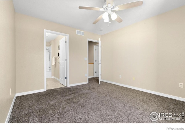 5551 Cornerstone Dr Unit 26, Fort Collins, CO 80528 - unfurnished bedroom with carpet floors, baseboards, ceiling fan, and ensuite bathroom