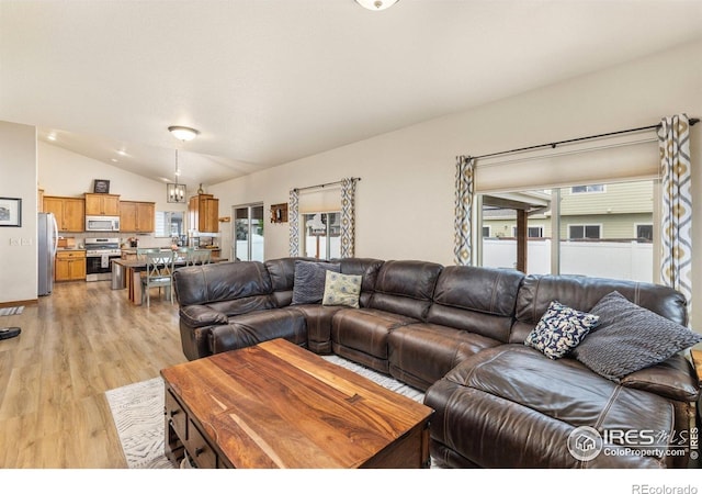 6848 Pettigrew St, Wellington, CO 80549 - living area featuring lofted ceiling and light wood-style floors