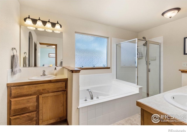 6848 Pettigrew St, Wellington, CO 80549 - bathroom featuring a stall shower, vanity, and a bath