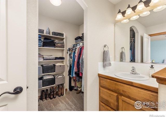 6848 Pettigrew St, Wellington, CO 80549 - bathroom featuring vanity and a walk in closet