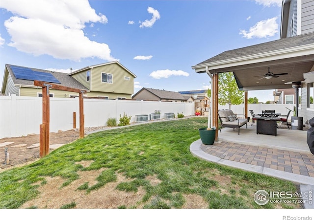 6848 Pettigrew St, Wellington, CO 80549 - view of yard with ceiling fan, a patio area, and central air condition unit