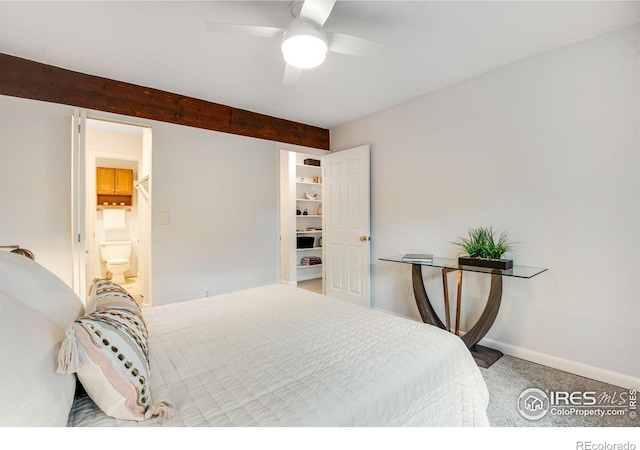 4795 Tantra Dr, Boulder, CO 80305 - bedroom featuring baseboards, carpet flooring, ceiling fan, and ensuite bath