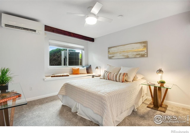 4795 Tantra Dr, Boulder, CO 80305 - bedroom with a wall mounted AC, carpet, baseboards, and ceiling fan