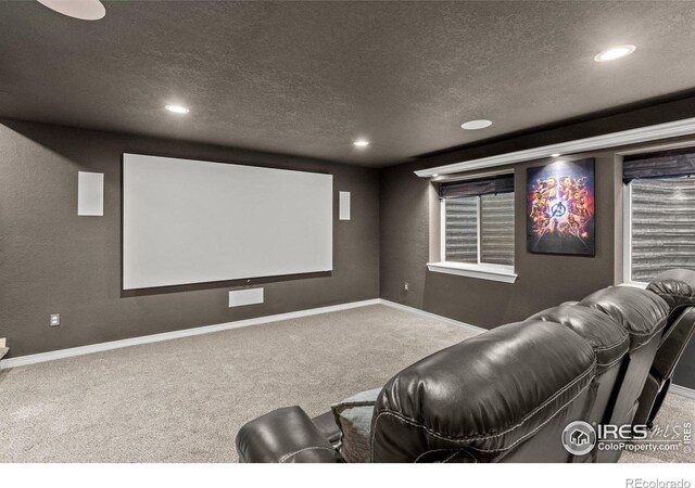 6681 6th St, Frederick, CO 80530 - carpeted cinema featuring a textured ceiling, recessed lighting, and baseboards