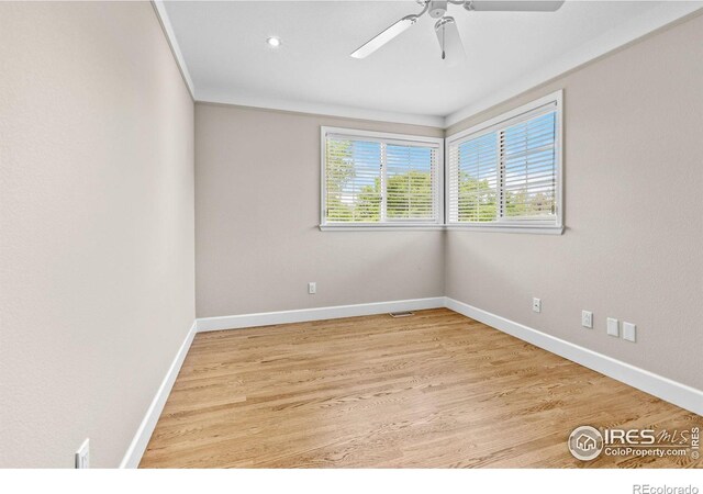 5348 Wild Dunes Ct, Boulder, CO 80301 - spare room featuring baseboards, a ceiling fan, wood finished floors, and recessed lighting