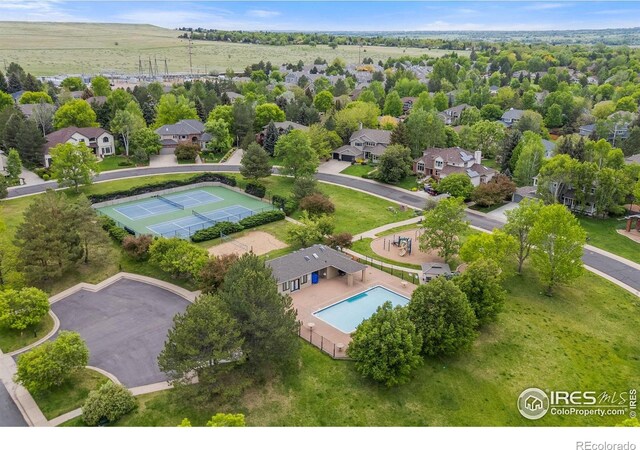 5348 Wild Dunes Ct, Boulder, CO 80301 - aerial perspective of suburban area featuring a pool