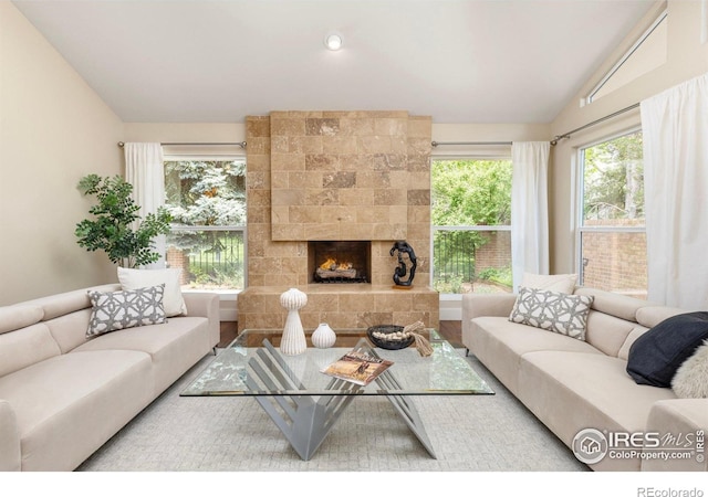 4924 Clubhouse Ct, Boulder, CO 80301 - living area featuring lofted ceiling, wood finished floors, and a fireplace