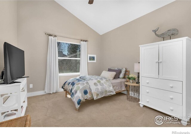 4924 Clubhouse Ct, Boulder, CO 80301 - bedroom with light colored carpet, lofted ceiling, and ceiling fan