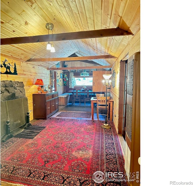 12991 Peak To Peak Hwy, Allenspark, CO 80510 - corridor featuring wood walls and wood ceiling