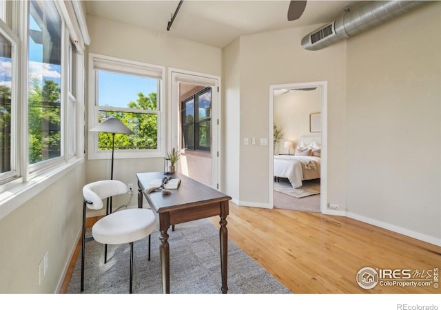 1203 High St, Boulder, CO 80304 - office featuring plenty of natural light, wood finished floors, baseboards, and ceiling fan