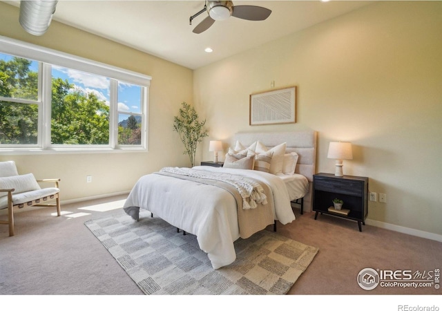 1203 High St, Boulder, CO 80304 - bedroom with carpet floors, baseboards, recessed lighting, and a ceiling fan