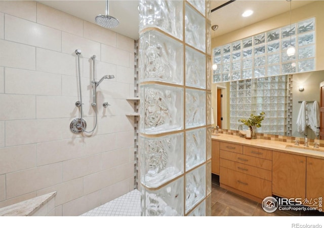 1203 High St, Boulder, CO 80304 - bathroom featuring walk in shower and double vanity