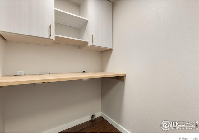531 S 9th St, Berthoud, CO 80513 - washroom featuring dark wood-style flooring, baseboards, and hookup for an electric dryer