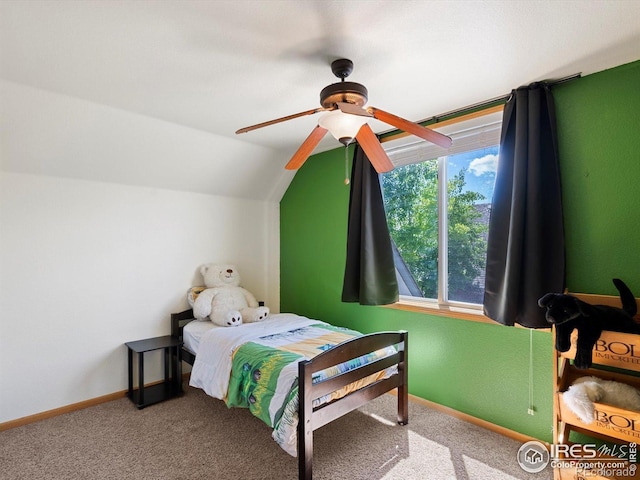 101 SE 2nd St, Berthoud, CO 80513 - bedroom featuring lofted ceiling, carpet flooring, a ceiling fan, and baseboards