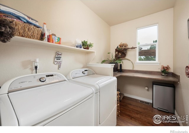 7401 Pimlico Dr, Windsor, CO 80550 - laundry room with independent washer and dryer and wood finished floors