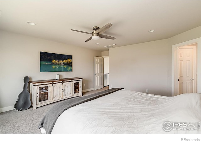 6398 Verna Ct, Timnath, CO 80547 - carpeted bedroom featuring baseboards, recessed lighting, and a ceiling fan