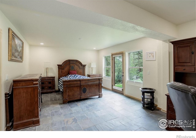 178 Cree Ct, Lyons, CO 80540 - bedroom featuring access to exterior, baseboards, and recessed lighting