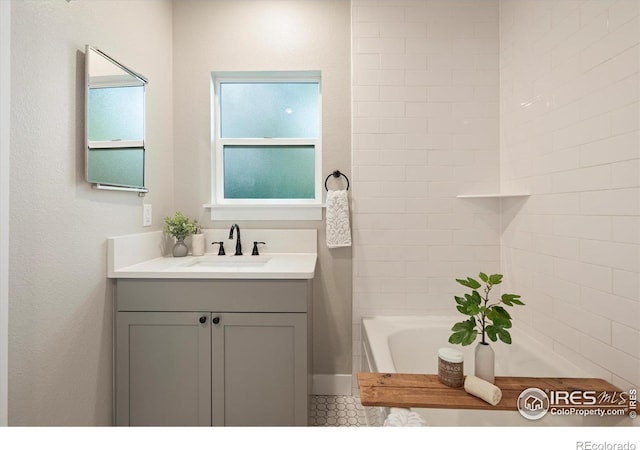217 Locust St, Windsor, CO 80550 - full bathroom featuring vanity, tile patterned floors, and shower / bath combination