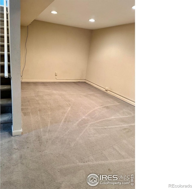 2614 Willard Dr, Colorado Springs, CO 80911 - unfurnished room with recessed lighting, carpet, stairway, and baseboards