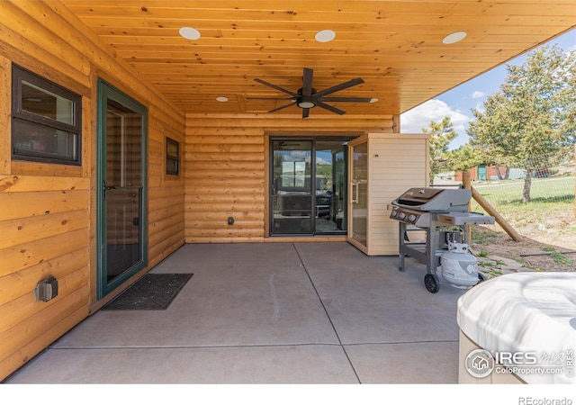 519 Palisade Mountain Dr, Drake, CO 80515 - view of patio / terrace with a grill and a ceiling fan