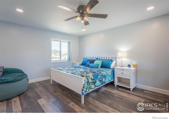 519 Palisade Mountain Dr, Drake, CO 80515 - bedroom featuring wood finished floors, baseboards, ceiling fan, and recessed lighting