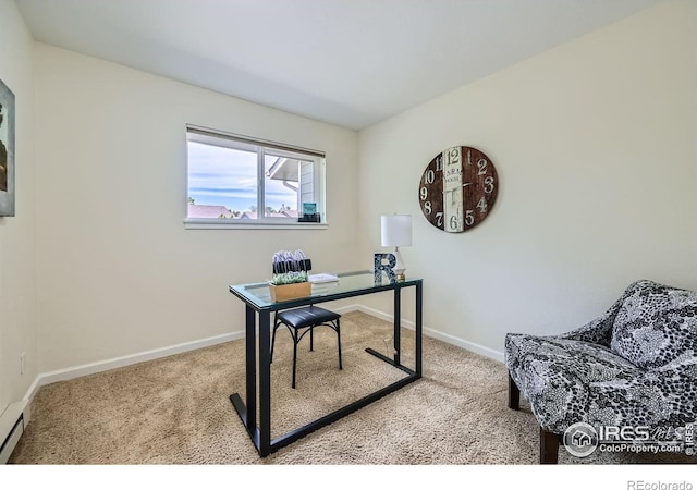 2977 Eagle Way, Boulder, CO 80301 - office area featuring carpet floors, baseboards, and a baseboard radiator