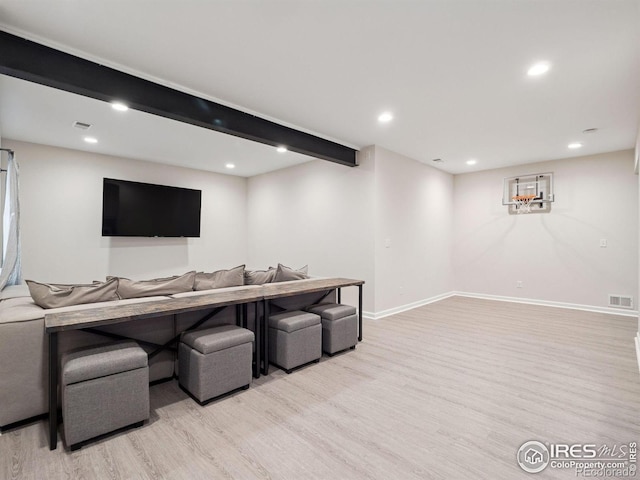 610 Sun Up Pl, Erie, CO 80516 - living area with light wood finished floors, baseboards, and recessed lighting