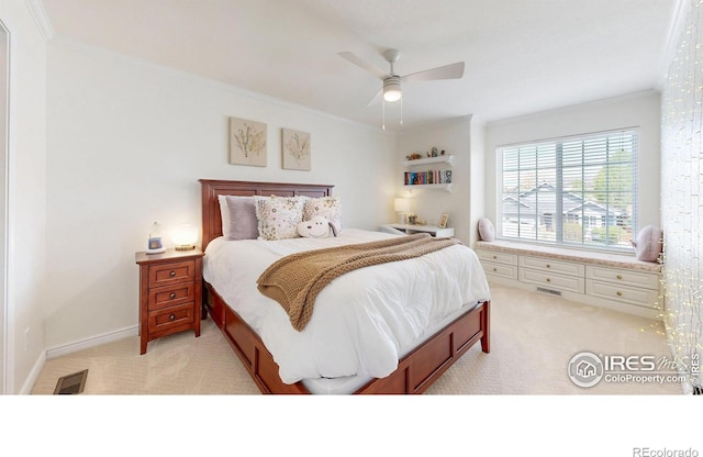 2139 Andrews St, Fort Collins, CO 80528 - bedroom with light colored carpet, crown molding, and ceiling fan