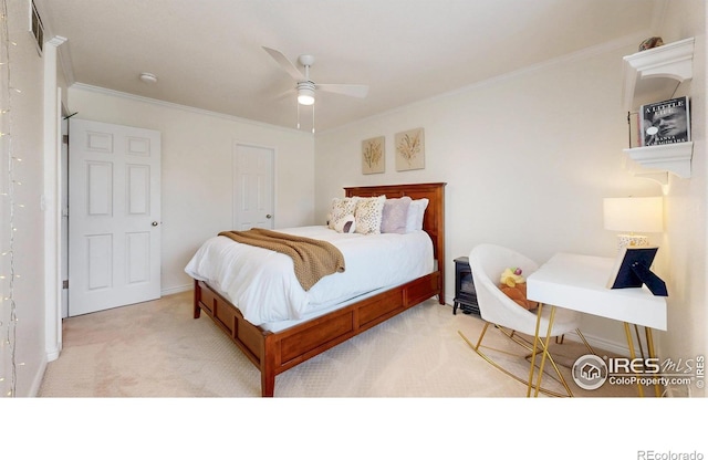 2139 Andrews St, Fort Collins, CO 80528 - carpeted bedroom featuring ornamental molding, baseboards, and ceiling fan