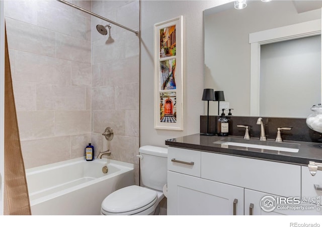 4268 Ardglass Ln, Timnath, CO 80547 - bathroom with shower / bathtub combination with curtain, toilet, and vanity