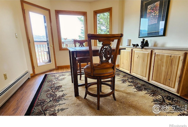 1443 Matthew Cir, Estes Park, CO 80517 - dining space with a baseboard heating unit and wood finished floors