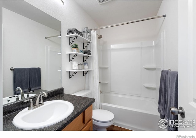 1566 Driftline Dr, Severance, CO 80550 - full bath featuring shower / tub combo with curtain, vanity, and toilet