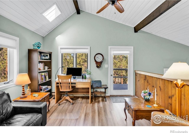 453 Black Fawn Ln, Westcliffe, CO 81252 - office space with wood finished floors and a ceiling fan