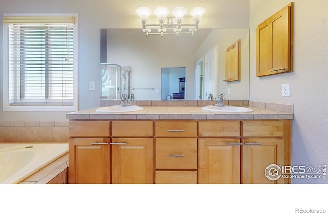 8211 Lighthouse Lane Ct, Windsor, CO 80528 - full bath with healthy amount of natural light, double vanity, and a garden tub