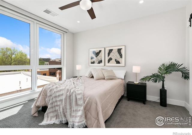 221 E Mountain Ave Unit 319, Fort Collins, CO 80524 - carpeted bedroom with multiple windows, baseboards, recessed lighting, and a ceiling fan