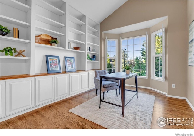 2841 Silver Pl, Superior, CO 80027 - office space featuring plenty of natural light, vaulted ceiling, built in features, light wood-style flooring, and baseboards
