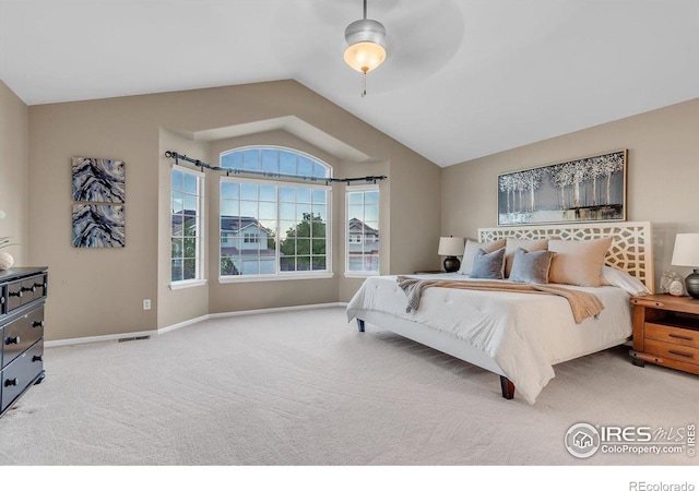 2841 Silver Pl, Superior, CO 80027 - bedroom featuring vaulted ceiling, carpet, baseboards, and ceiling fan
