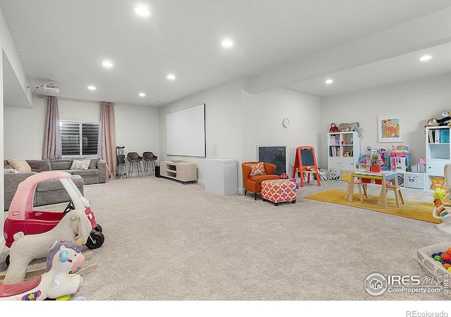 6229 Black Mesa Rd, Frederick, CO 80516 - playroom with recessed lighting and carpet floors