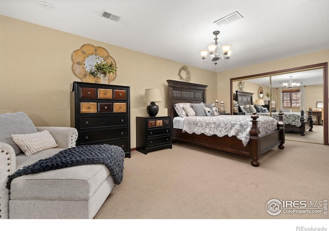 1738 S Estrella Ave, Loveland, CO 80537 - bedroom featuring a chandelier, light carpet, and a closet
