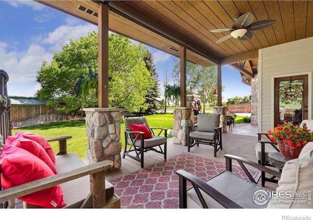 1738 S Estrella Ave, Loveland, CO 80537 - view of patio / terrace with a ceiling fan and an outdoor living space