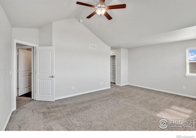 993 Ouzel Falls Rd, Severance, CO 80550 - unfurnished room featuring ceiling fan, carpet, lofted ceiling, and baseboards