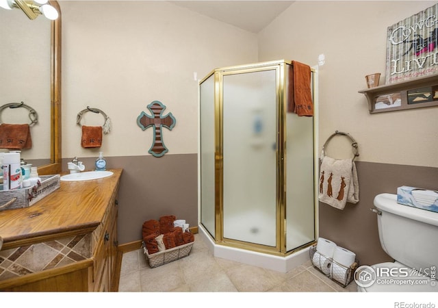 23462 County Road 55, Kersey, CO 80644 - full bath with a stall shower, vanity, toilet, and baseboards