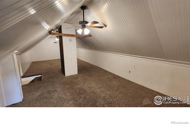 305 Phelps St, Sterling, CO 80751 - additional living space featuring carpet flooring, vaulted ceiling, and ceiling fan
