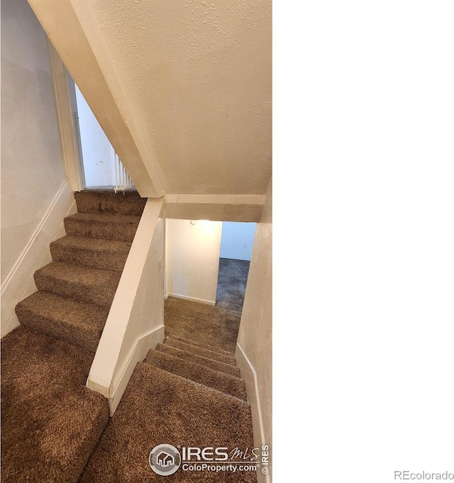 305 Phelps St, Sterling, CO 80751 - stairs featuring carpet flooring and a textured ceiling