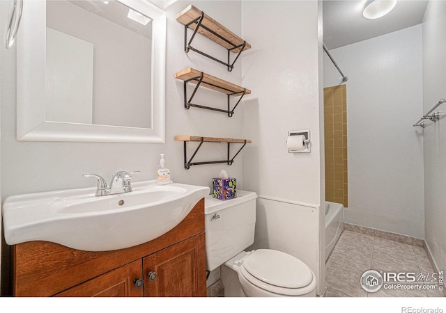 2824 Edinburgh Ct, Fort Collins, CO 80525 - full bath featuring vanity, toilet, tub / shower combination, tile patterned floors, and baseboards