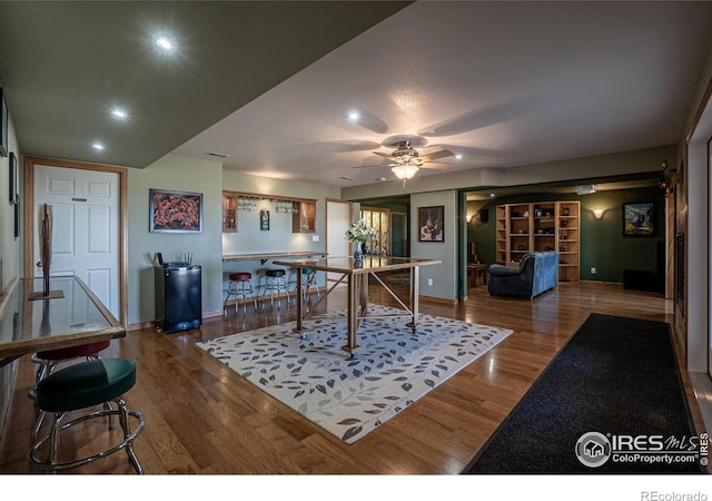 631 Linecamp Dr, Livermore, CO 80536 - rec room with ceiling fan, baseboards, recessed lighting, and wood finished floors