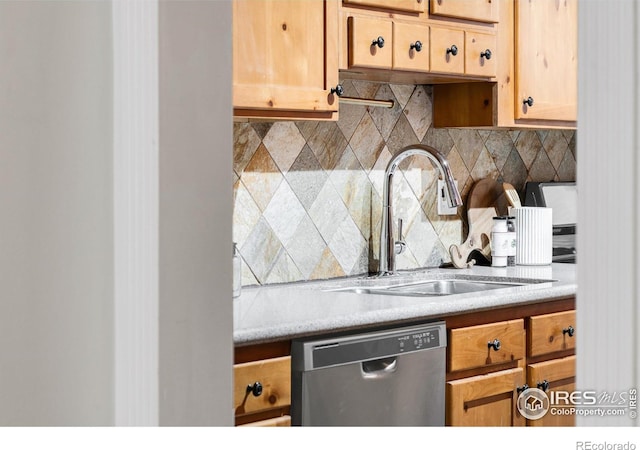 135 E 8th Ave, Denver, CO 80203 - kitchen featuring dishwasher, a sink, decorative backsplash, and light countertops