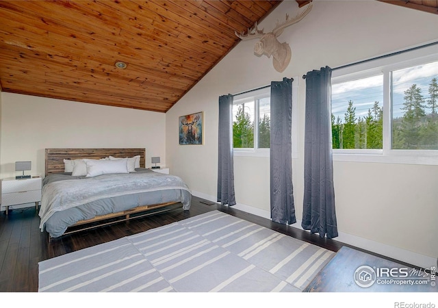 61 County Road 8501, Tabernash, CO 80478 - bedroom with vaulted ceiling, wood-type flooring, baseboards, and wooden ceiling